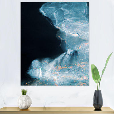 Reproduction d'art sur toile de luxe - Turquoise noir marbré