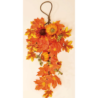 22" Weatherproof Sunflower Leaf & Pumpkin Teardrop