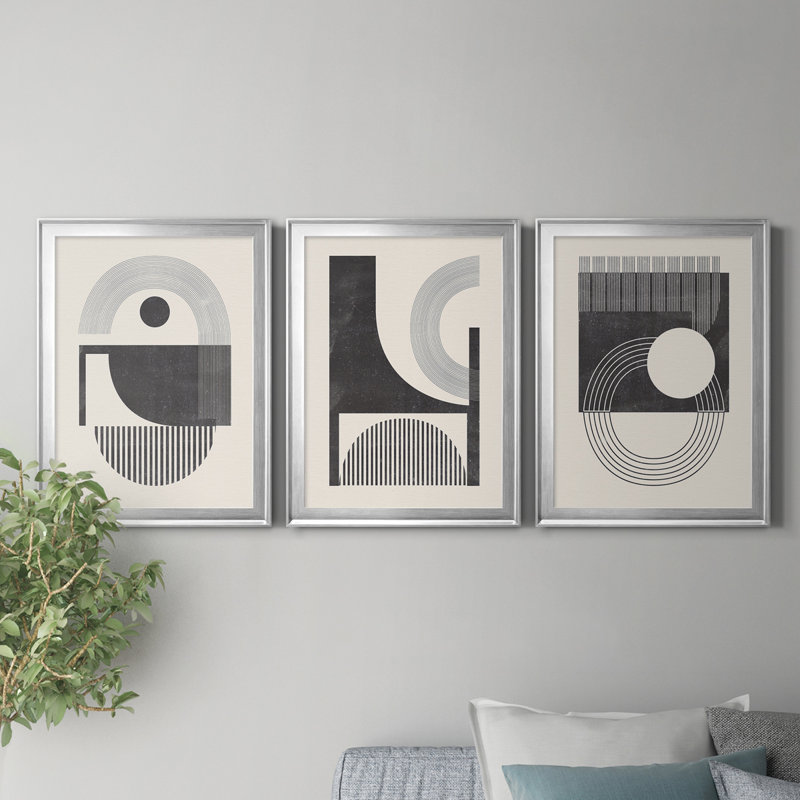 Inconnu, espace I - ensemble de 3 impressions sur toile encadrées, Argent, H 36,5 po x l 79,5 po x P 1 po