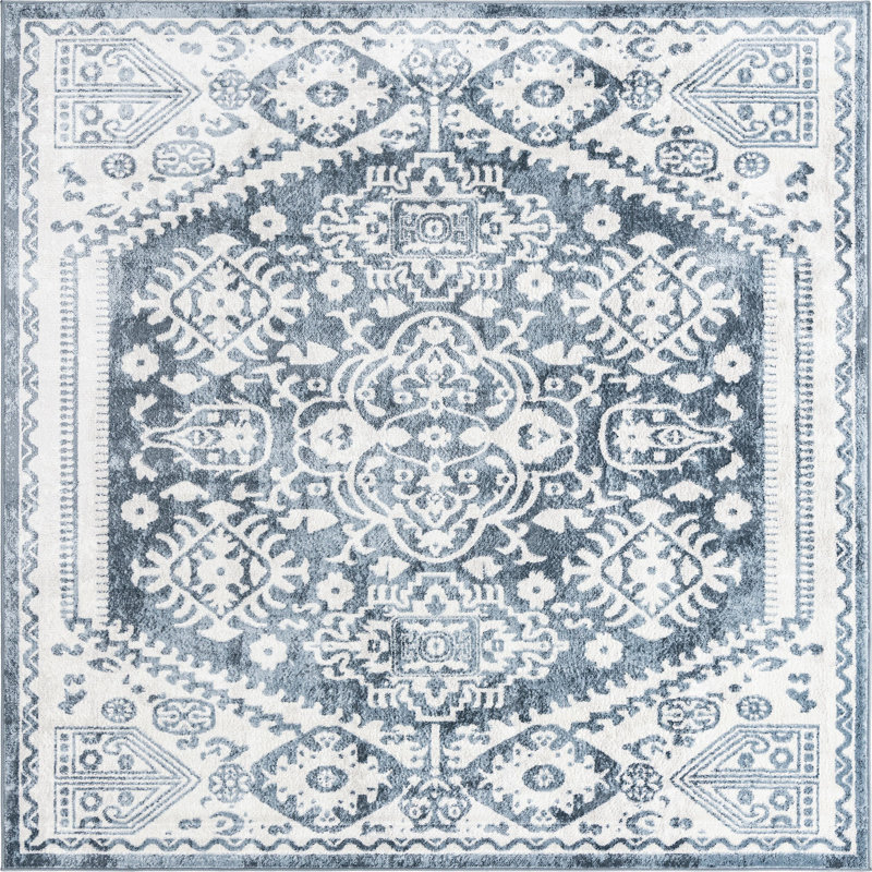 Tapis bleu contemporain Contemporary Micsunel, Carré 7 pi 10 po