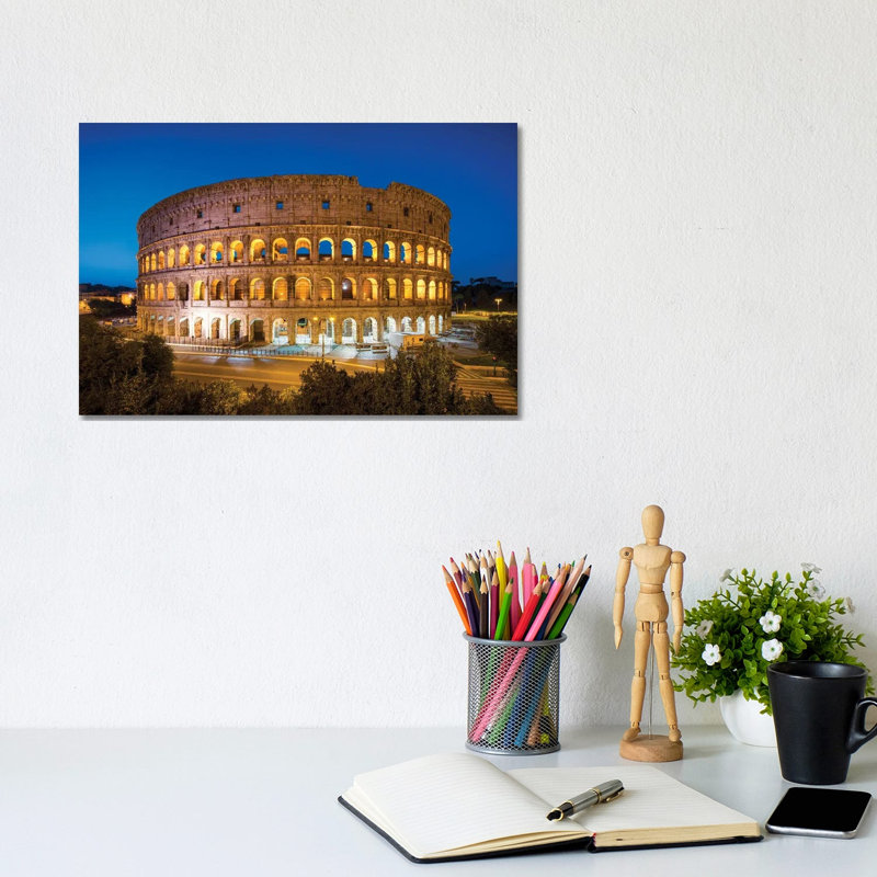 Colosseum At Night, Rome, Italy by Jan Becke - Wrapped Canvas Print, 20.32 cm H x 30.48 cm W