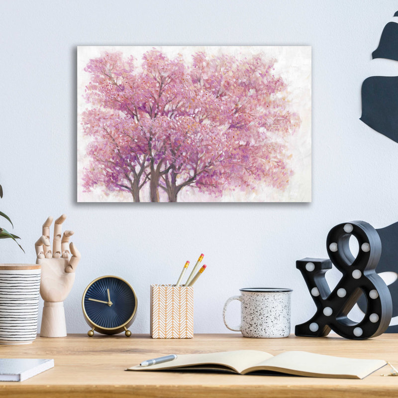 «Pink Cherry Blossom Tree I» par Tim O'Toole, art mural en verre acrylique, H 12 po x l 16 po x P 0,13 po