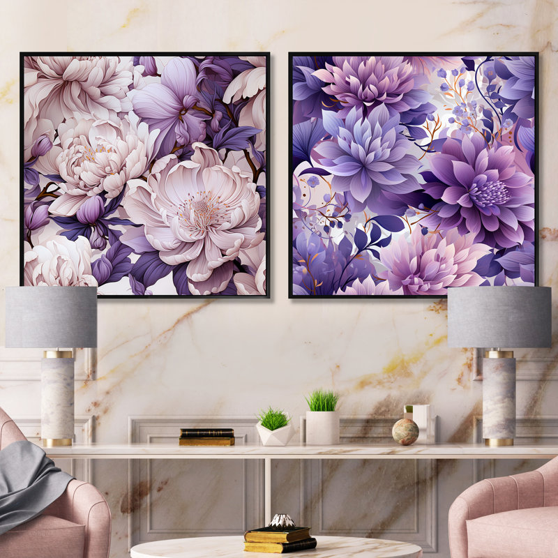 Twedt - Ensemble de 2 collages carrés floraux, Cadre flottant noir, H 30 po x l 61 po