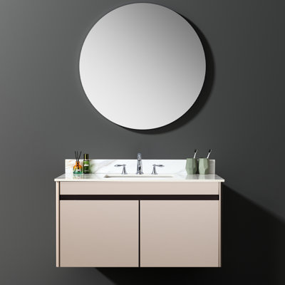 43" Bathroom Vanity Plate - White With Elegant Veins 43 Inch Top For Renovation, Rectangular Sink And 4" Backsplash, Pre-drilled Faucet Hole, Sintered Stone, American Bath Knowledge