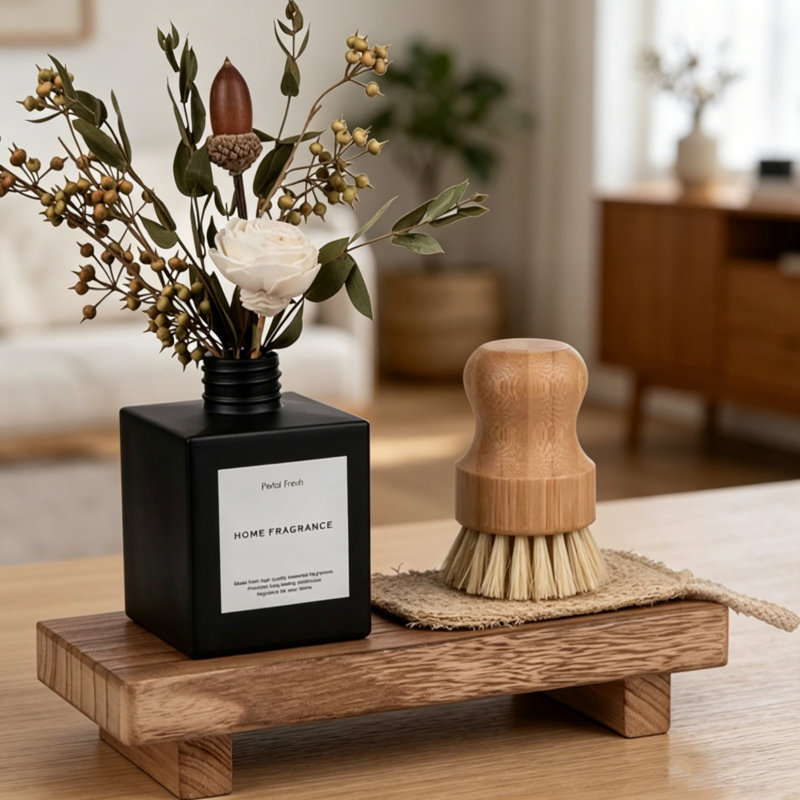 9" Solid Wood Tray Pedestal Stand, Farmhouse-Style Bathroom & Kitchen Counter Organizer for Candles, Soap, or Decor