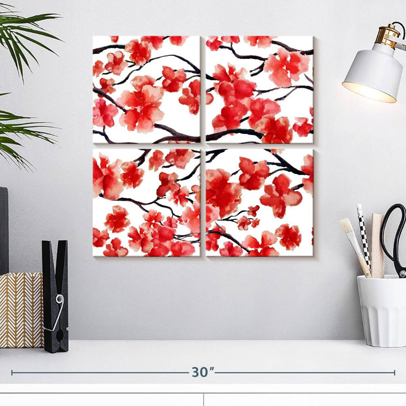 Harnek Red Cherry Blossom, 18" H x 18" W