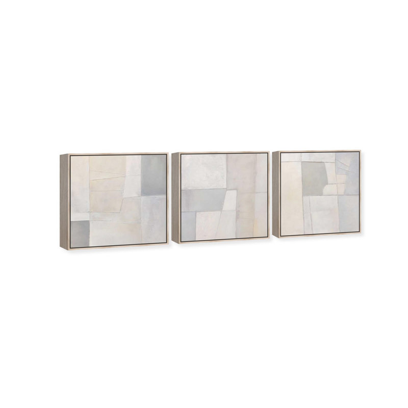 Oliver Gal Dusky Set Abstract - Hand-Laid Leaf Framed Canvas Art, Cream, 25" H x 25" W