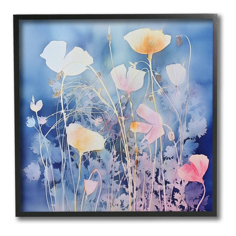 «Tranquil Blue Florals», art de la giclée encadrée par Irena Orlov, Giclée encadrée noir minuit, H 17 po x l 17 po