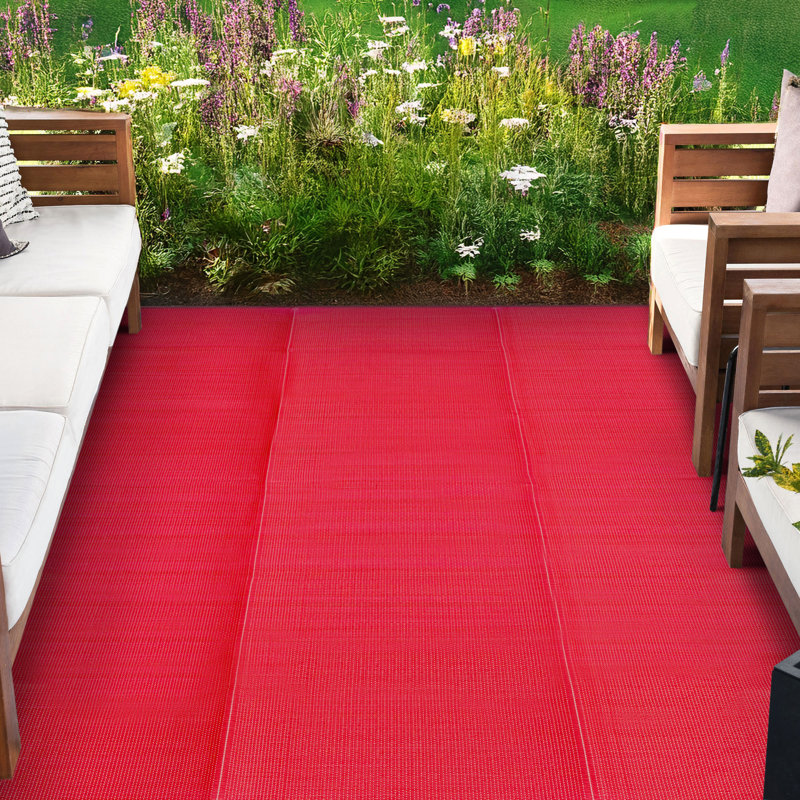 Tapis rectangulaire en polypropylène rouge Kristofer, Rectangle 5 pi 11 po x 8 pi 11 po