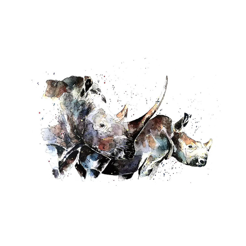 Double Trouble Rhinos - Painting on Canvas, Wrapped Canvas, 66.04 cm H x 45.72 cm W x 1.91 cm D