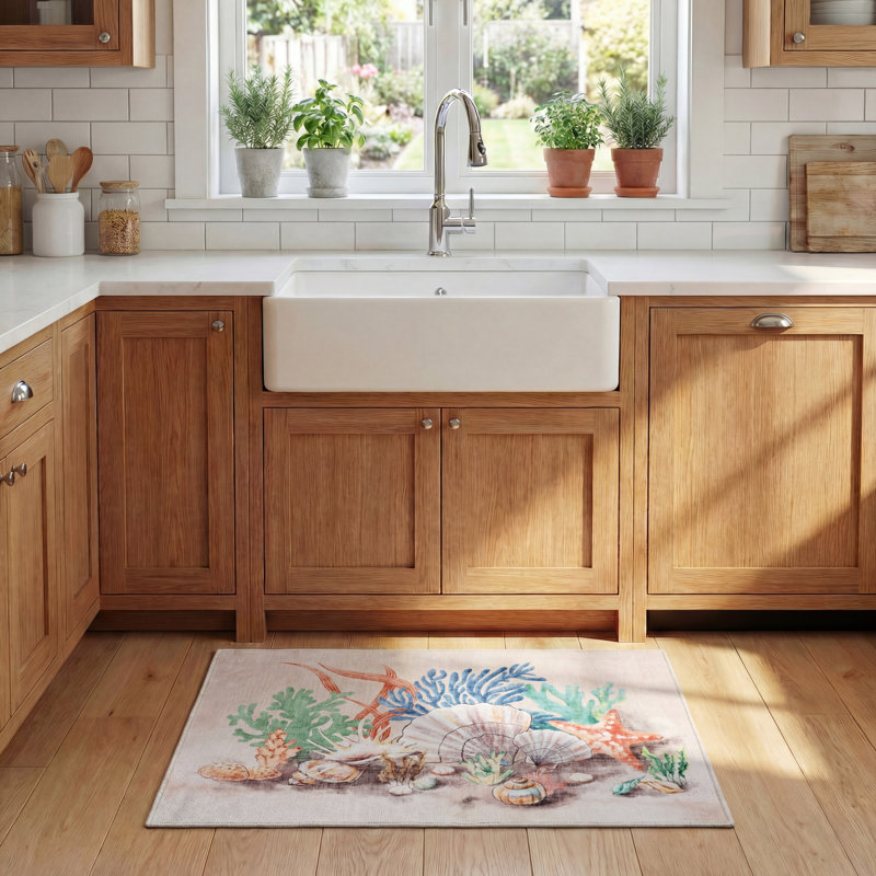 Tapis de porte et de cuisine 306 pêche / vert, Rectangle 2 pi 3 po x 4 pi