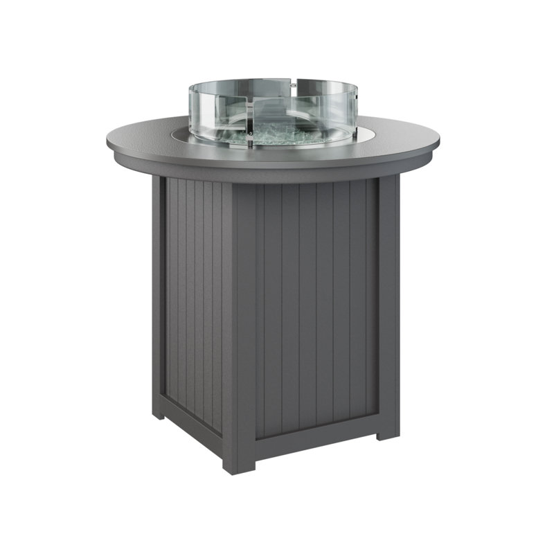 Berlin Gardens Donoma 44″ Round Bar Fire Pit Table, 39" H x 44" W x 44" D, Hammered Top Stainless with Smoke Grey Base