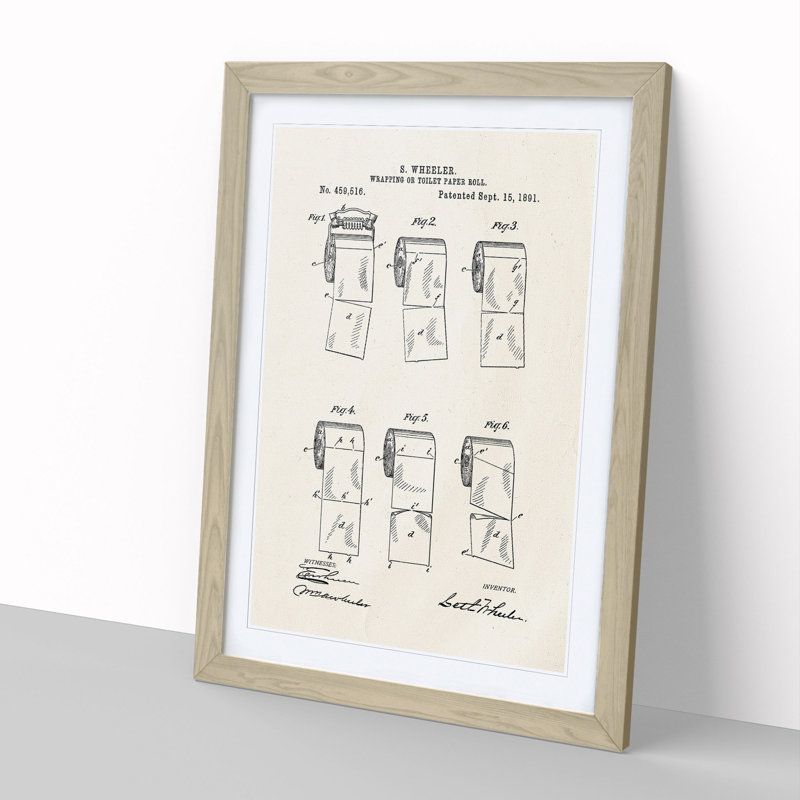 Toilet Roll Patent - Framed Print, Oak, 36cm H x 27cm W x 2cm D