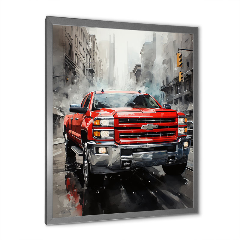 Camionnette Veenendaal - paysage urbain Hauler I - impression, H 44 po x l 34 po x P 1,5 po, Cadre photo argenté