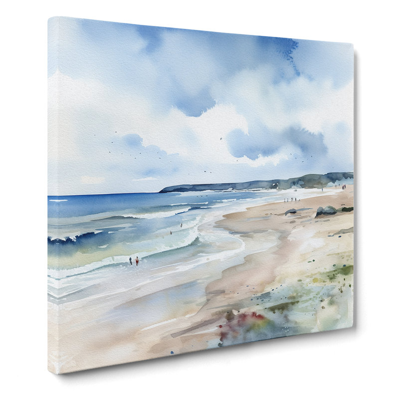 Beach Watercolour No.3 - No Frame Print, 50cm H x 50cm W x 3cm D