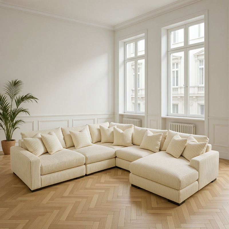 Lindyn 133" Wide Sofa & Chaise, Left Hand Facing, Ivory 100% Polyester