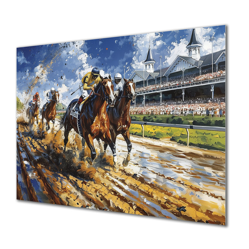 Marlyin - course de chevaux, art mural, Métal métal, H 30 po x l 40 po x P 1,5 po