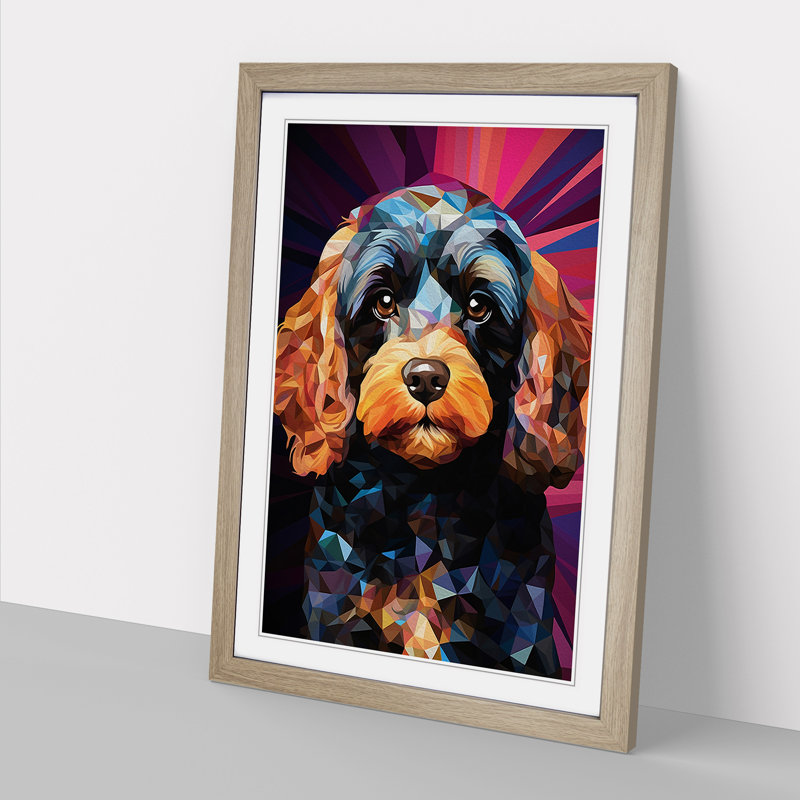 Cockapoo Geometric No.2 - Single Picture Frame Print on Wood, 34cm H x 25cm W x 2cm D, Oak 