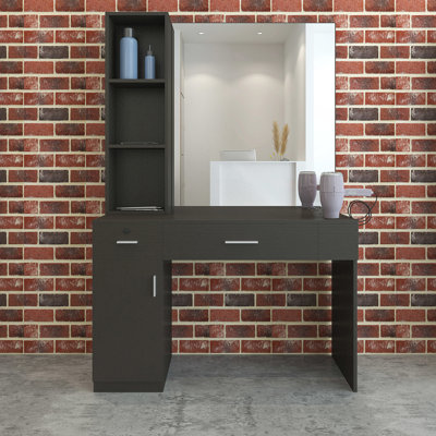 Wall Mount Salon Station With Mirror, Makeup Vanity With Storage Shelf, Barber Beauty Spa Salon Equipment Set