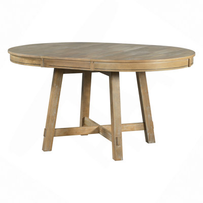 Farmhouse Round Extendable Dining Table With 16" Leaf Wood Kitchen Table