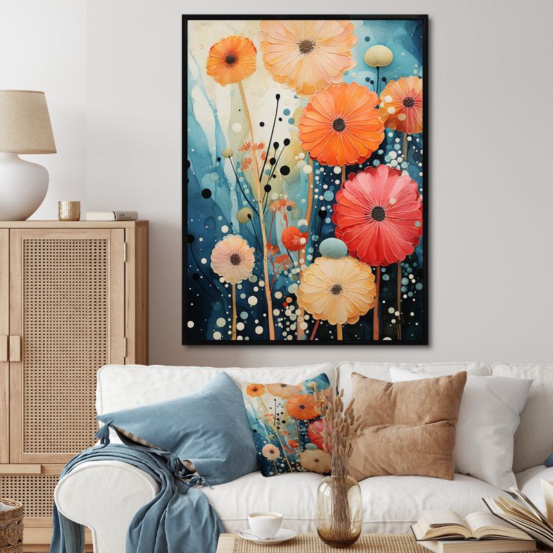 Luvenia corail bleu sarcelle contrastant contrastes II sur toile, H 32 po x l 16 po x P 1 po, Cadre flottant noir