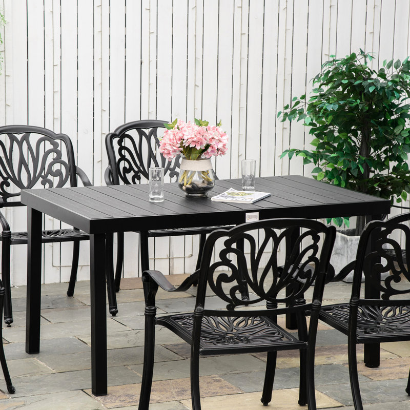 6 tables d'extérieur, élément de patio rectangulaire, pieds en aluminium, noir patiné pour le jardin, terrasse imperméable et décoration de pelouse