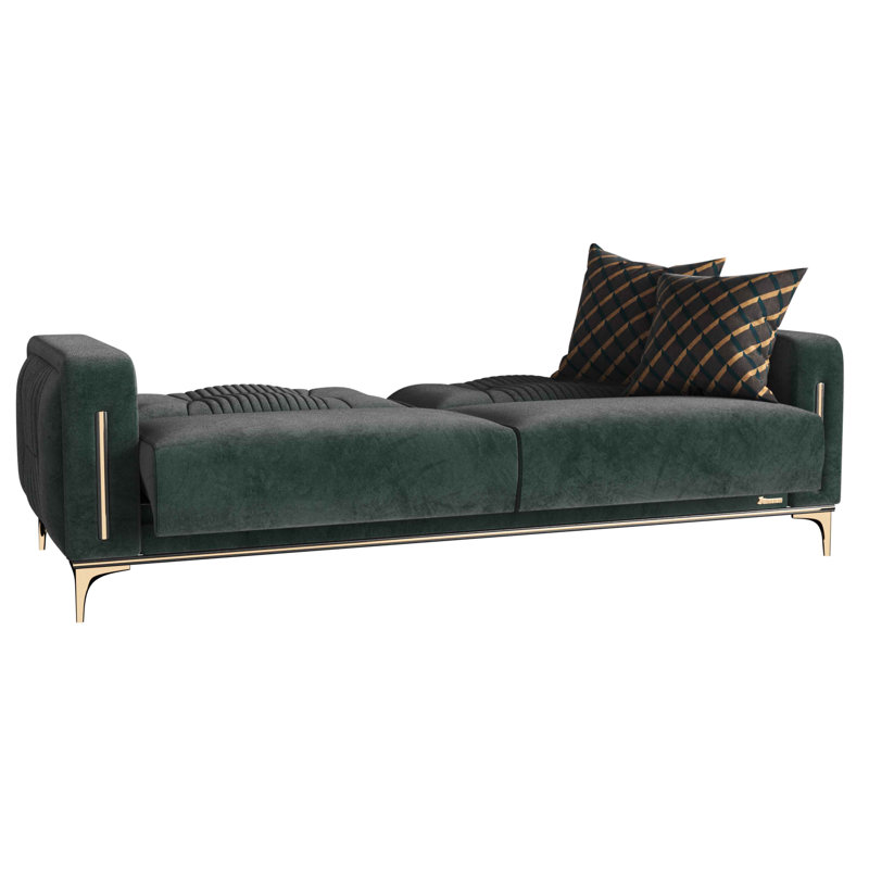 Canapé-lit rembourré avec rangement Humiston, Microfibre vert
