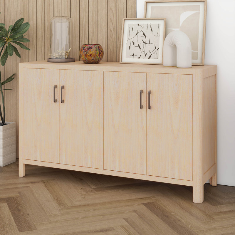 Buffet avec rangement, armoires de rangement de style campagnard avec 4 portes pour le salon, Naturel