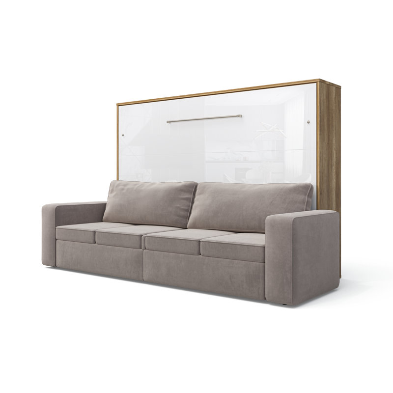 Luzdari Velvet Sofa, Oak Country/White Gloss, Beige