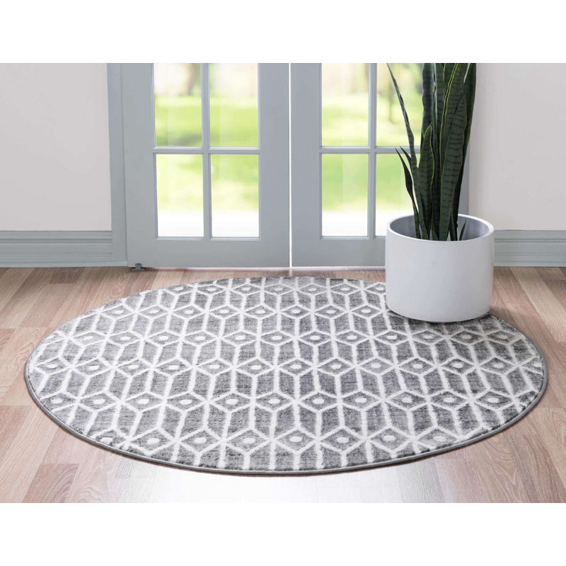 Tapis clidy contemporain couleur ardoise, Rond 3 pi 3 po