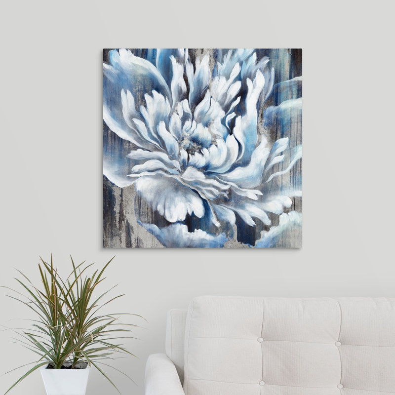 « indigo fleur iii », peinture sur toile, Toile tendue, H 24 po x l 24 po x p 1,25 po