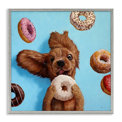 Funny Face Dog Licking Donut Giclee Art By Lucia Heffernan