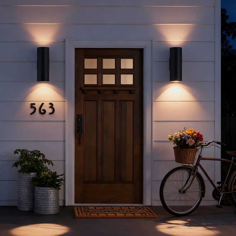 Outdoor Wall Lights Matte Black Up & Down Square Wall Sconces (E26 Base, Bulb Not Included), 2, 14"