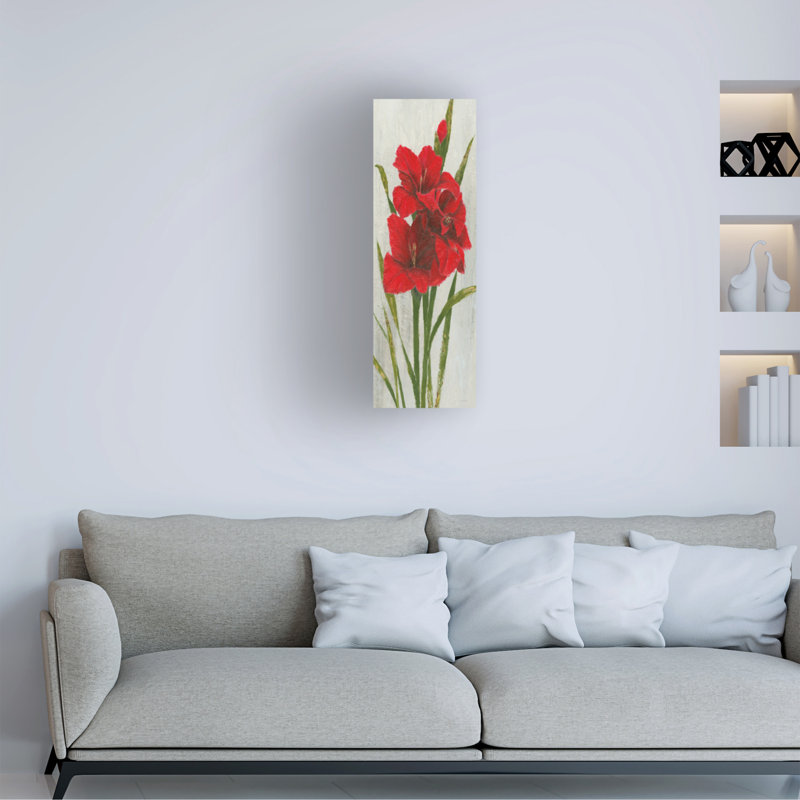 «Red Simplicity I» par James Wiens - peinture sur toile tendue, H 47 po x l 16 po x P 2 po