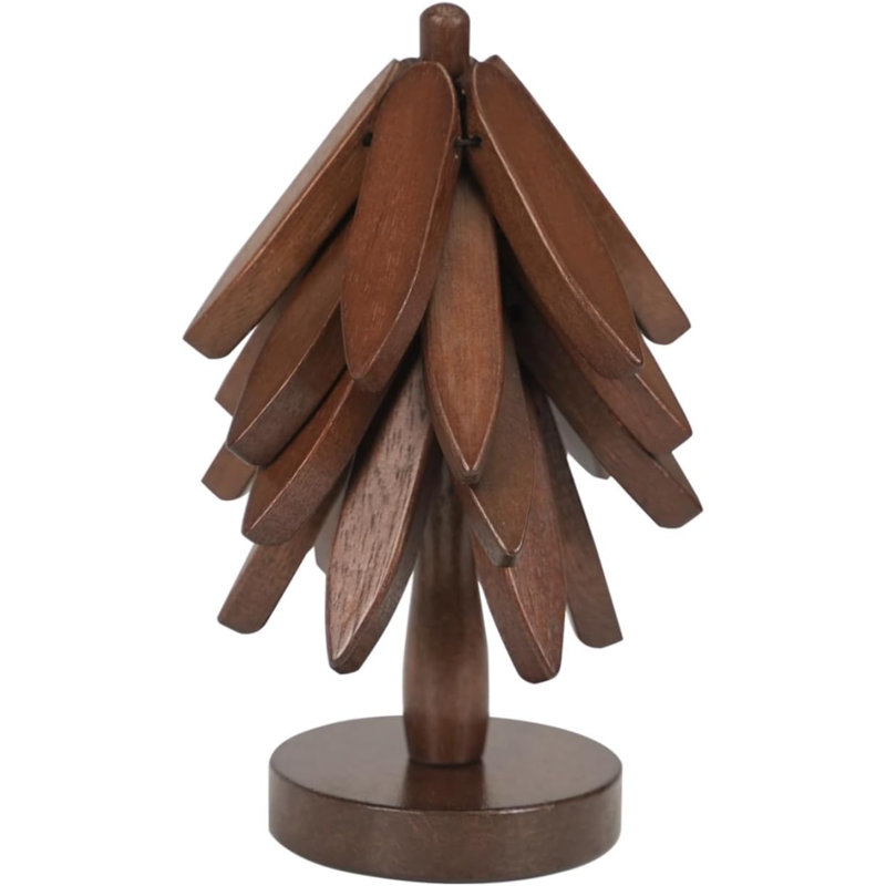 Sous-plats en bois pour plats chauds - arbre sous-plat, sous-verres, ensemble de formes décoratives, 4 sous-verres + 1 support, support de plaque chauffante pliable en noyer pour casseroles, poêles, bols et théières