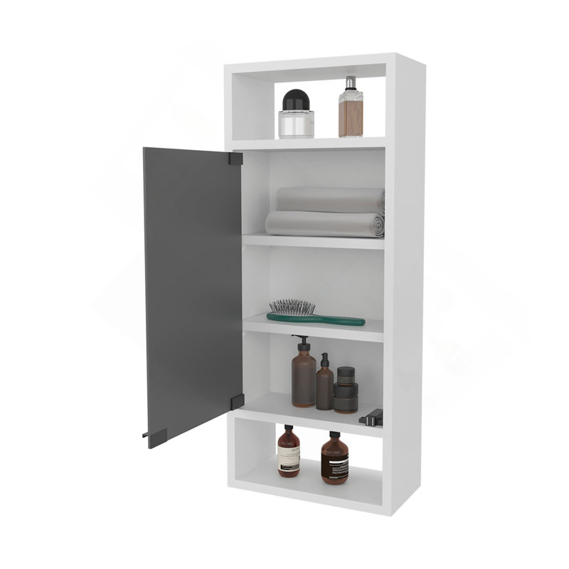 Pharmacie en pin avec porte en miroir et rangement ouvert