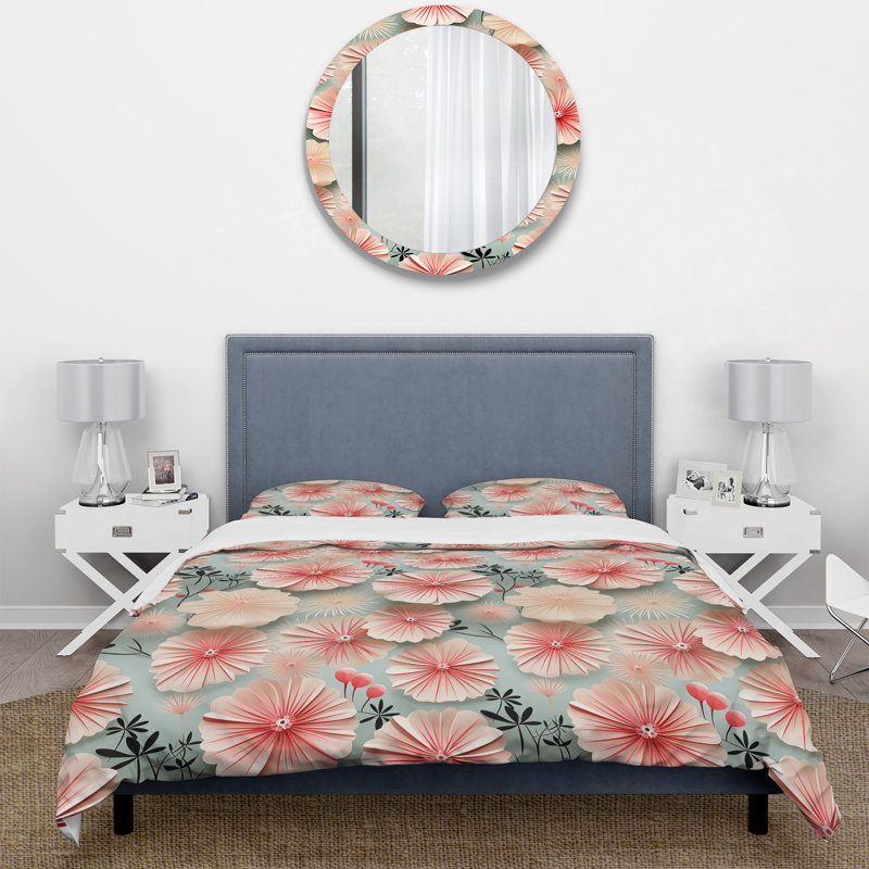 Ensemble de housse de couette motif coquillage rose, Housse de couette simple + 1 taie décorative stan