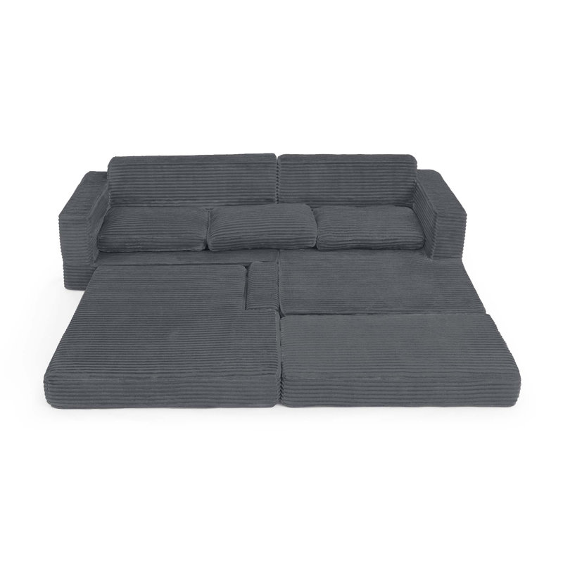 Canapé modulaire polyvalent avec fonction de lit transformable et housse en velours côtelé, Gris