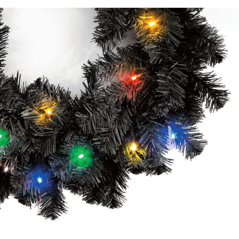 55cm Prelit Imperial Pine Christmas Wreath with Multicolour LEDs, Black