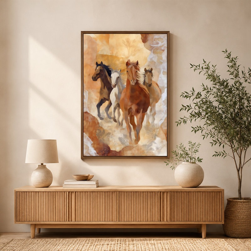 Art mural sur toile de désert galopant avec cadre flottant, prêt à accrocher, 8 x 12 po, Beige