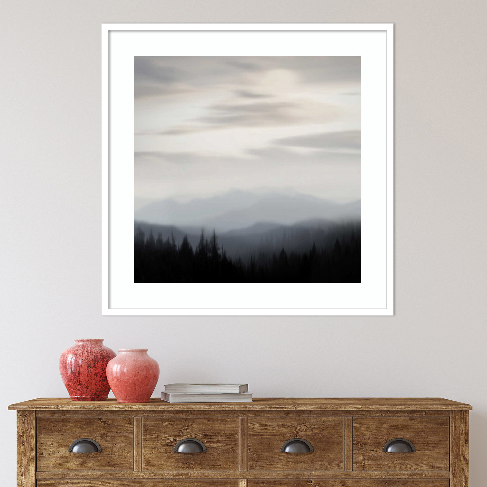 Mountain Vista II by Madeline Clark, 33.12" H x 33.12" W x 0.88" D, White Framed Paper