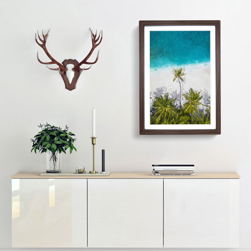 Palm Tree Beach in the Maldives - Framed Print, 65cm H x 48cm W x 2cm D, Walnut Framed
