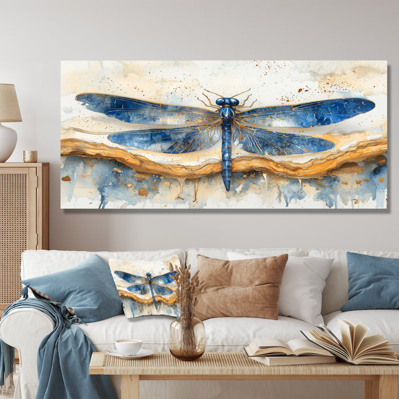 «Modern Aqua Dragonfly Serenade II», reproduction d'art moderne en métal, H 28 po x l 60 po