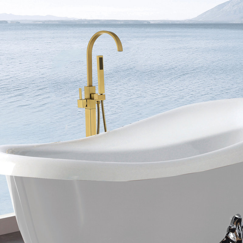 Freestanding Bathtub Faucet with Hand Shower, Brushed Gold