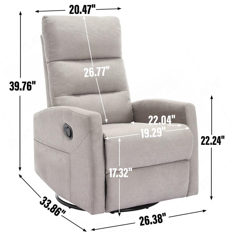 Manual Recliner Chair With Rocker And Swivel In Fabric For Living Room, Khaki