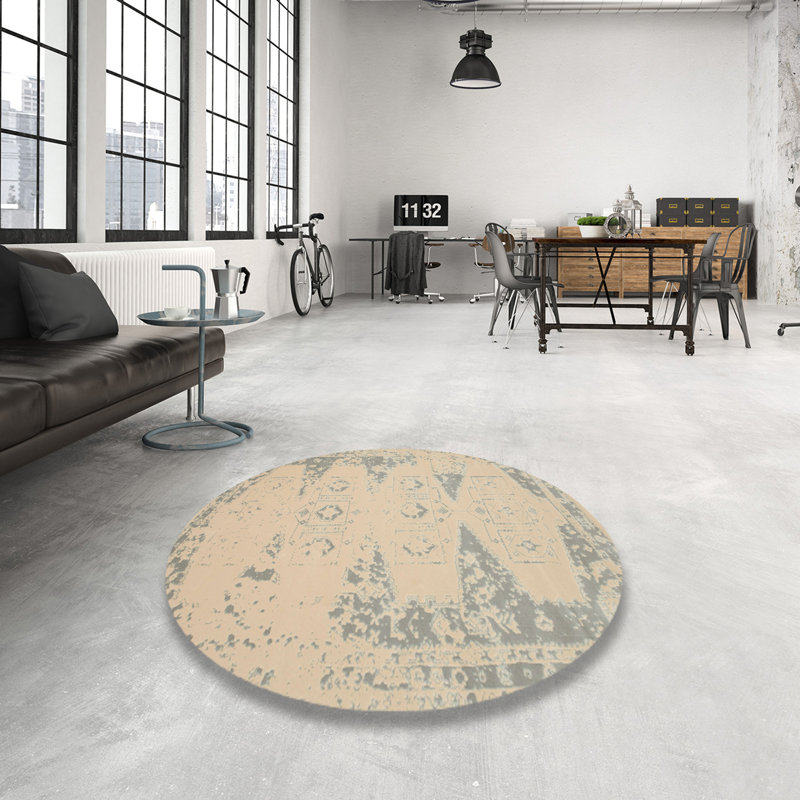 Tapis beige/gris contemporain, Rond 5 pi