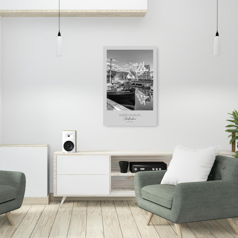 «Bateaux amarrés au canal», reproduction d'art rétro de la ville, H 36 po x l 24 po