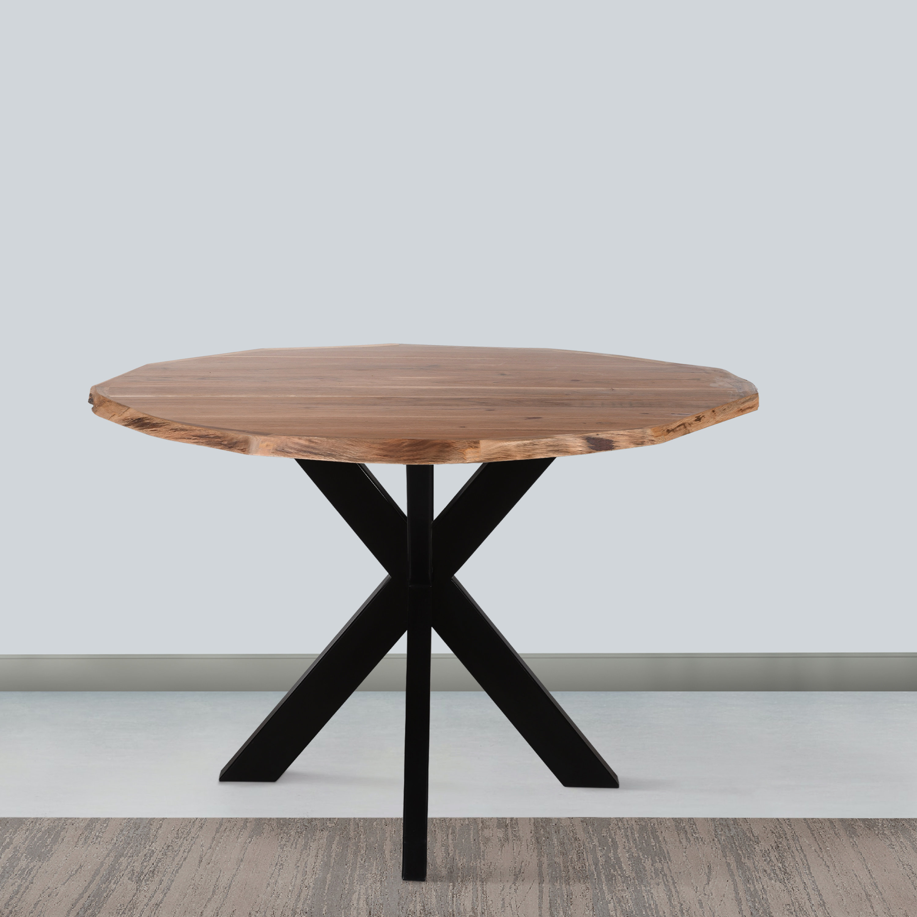 17 Stories Round Solid Wood Top Metal Base Dining Table | Wayfair