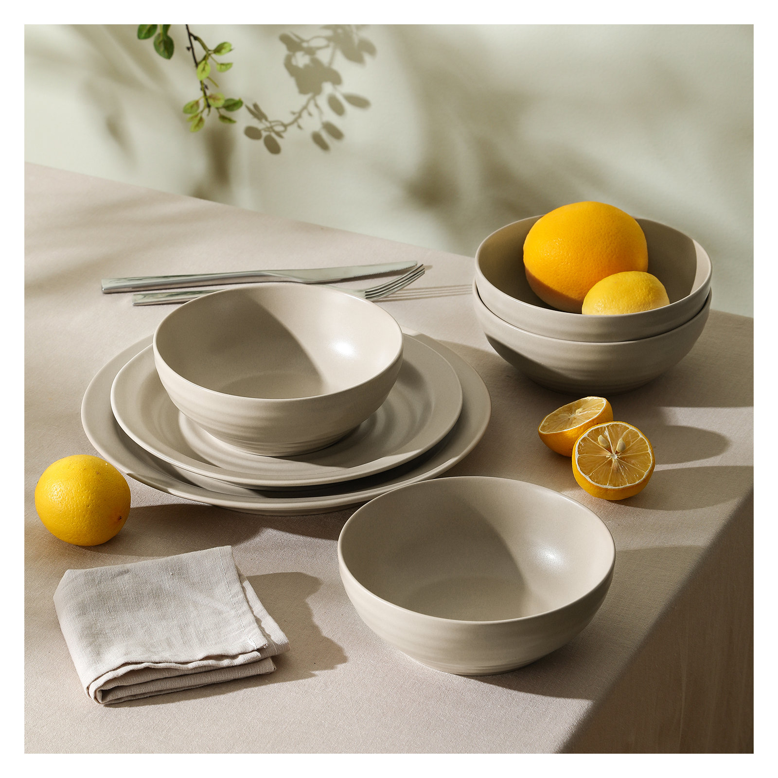 Stone Lain Orbit 12-Piece Dinnerware Set Stoneware, Beige