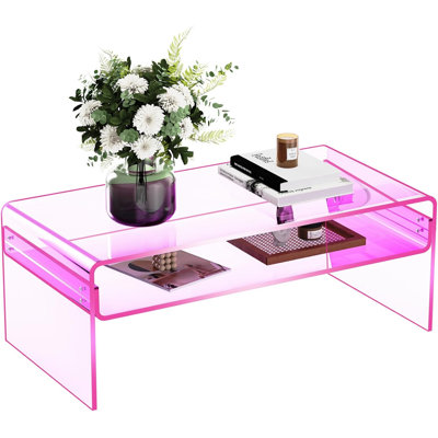 Freysteinn Acrylic Coffee Table,  2 Tiers Clear End Table with Storage Shelf